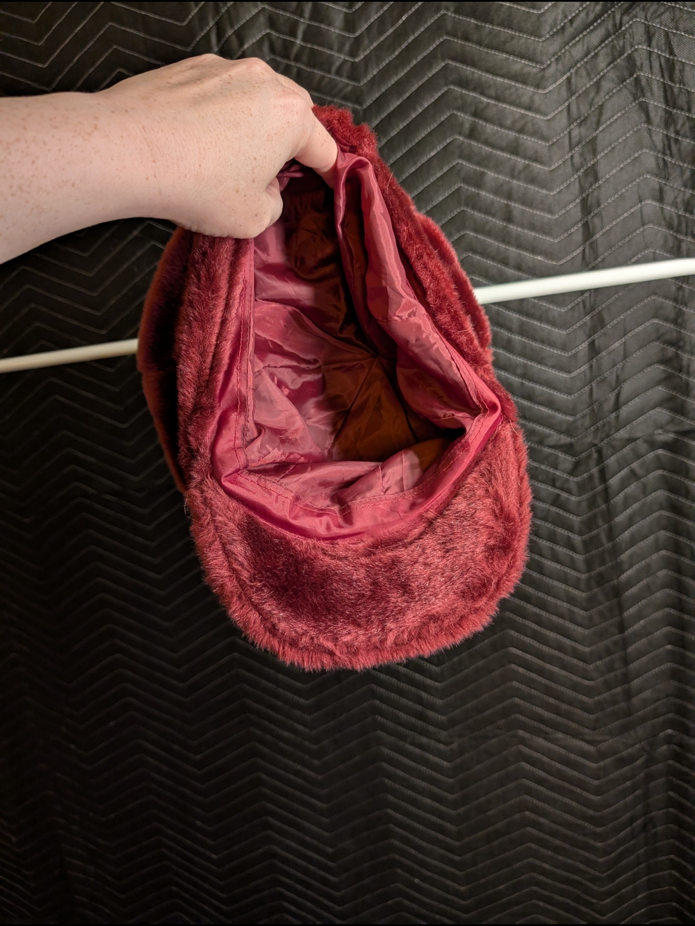 Plush Burgundy Faux Fur Bucket Newsboy Hat - Women Accessories - Picture 3 of 4
